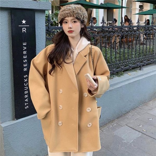 women's wool & blends simplicity comfortable suit woolen jacket 2021 fall korean loose double breasted coat female outerwear s1126, Black
women's wool & blends simplicity comfortable suit woolen jacket 2021 fall korean loose double breasted coat female outerwear s1126, Black