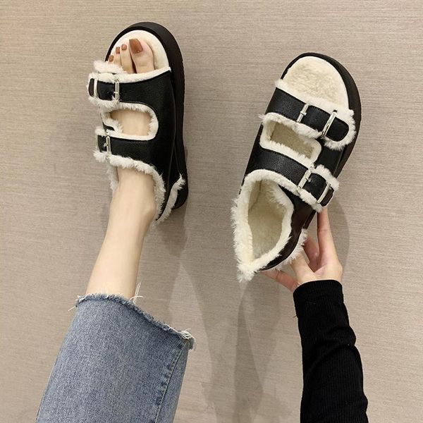 sandals women furry fur double buckle band sandales female winter leather plush fashion shoes thick bottom sandalias mujer, Black
sandals women furry fur double buckle band sandales female winter leather plush fashion shoes thick bottom sandalias mujer, Black
