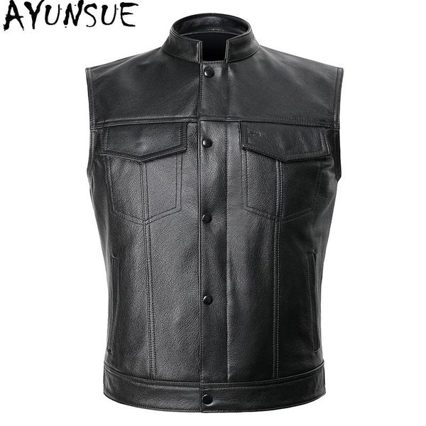 men's leather & faux ayunsue genuine jacket men 100% cow vest short motorcycle waistcoat casacas para hombre 2021 kj5098, Black
men's leather & faux ayunsue genuine jacket men 100% cow vest short motorcycle waistcoat casacas para hombre 2021 kj5098, Black