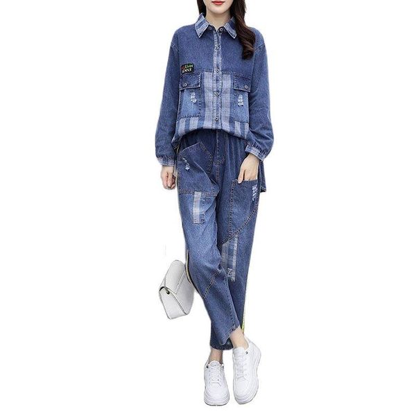 women's two piece pants cowboy female suit spring autumn 2021 lattice splicing single-breasted cowgirl shirt +pants loose two-piece, White
women's two piece pants cowboy female suit spring autumn 2021 lattice splicing single-breasted cowgirl shirt +pants loose two-piece, White