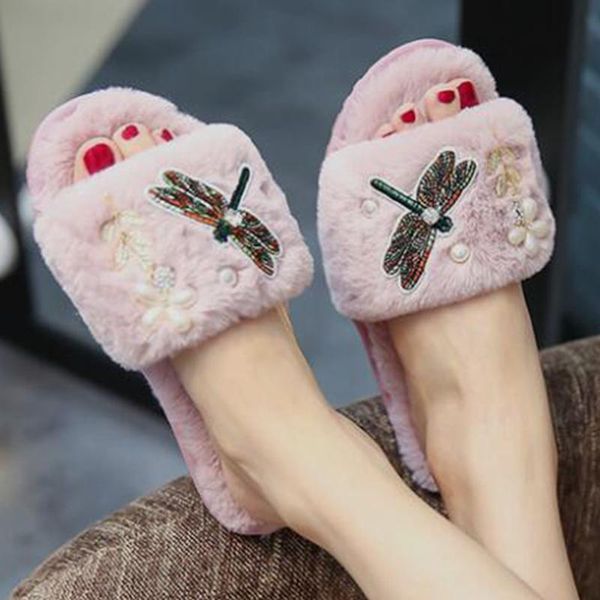 slippers winter embroider dragonfly fur warm women pearl beading flower home crystal gold leaves flip flops s975, Black
slippers winter embroider dragonfly fur warm women pearl beading flower home crystal gold leaves flip flops s975, Black