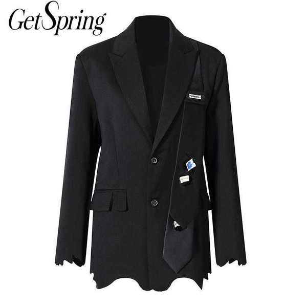 getspring women blazer single breasted long sleeve ladies black coat irregular letter decoration women's slim suit jacket 210601, White;black
getspring women blazer single breasted long sleeve ladies black coat irregular letter decoration women's slim suit jacket 210601, White;black