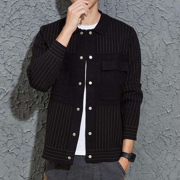 men's sweaters 2021 spring autumn fashion striped knit sweater jacket men casual coats long sleeve mens knitted clothing outerwear e175, White;black
men's sweaters 2021 spring autumn fashion striped knit sweater jacket men casual coats long sleeve mens knitted clothing outerwear e175, White;black