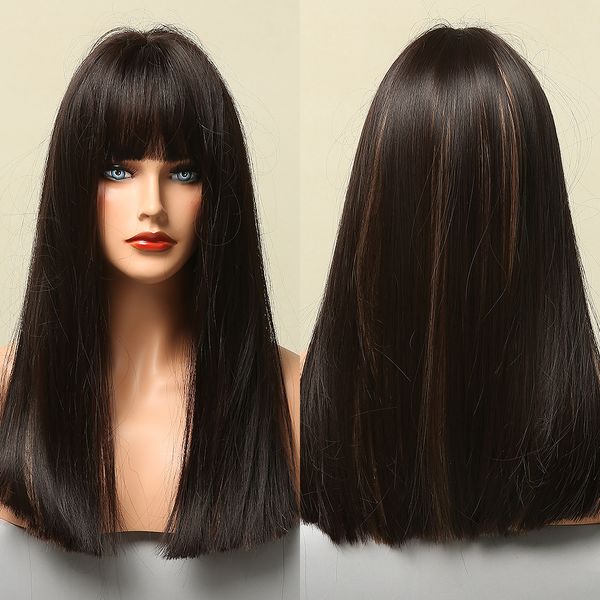 black brown highlight synthetic wigs with full bangs long silky straight wigs for women cosplay daily party heat resistant fiber
black brown highlight synthetic wigs with full bangs long silky straight wigs for women cosplay daily party heat resistant fiber