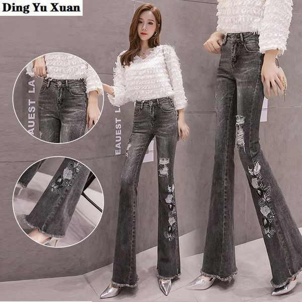 women's jeans woman bell bottom high waist grey black embroidered flared ripped denim pants women long flare jean push up mujer, Blue
women's jeans woman bell bottom high waist grey black embroidered flared ripped denim pants women long flare jean push up mujer, Blue
