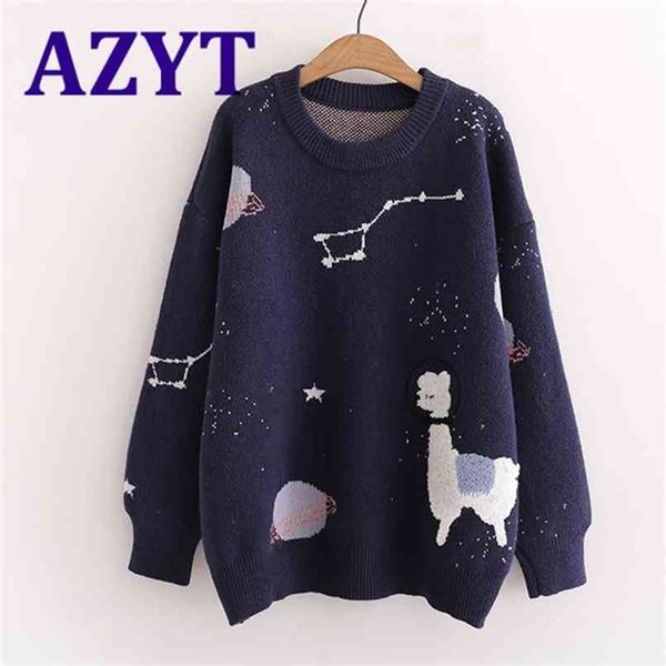 azyt autumn winter pullover women's sweater japanese cute cartoon print knit jumpers chic soft student 210914, White;black
azyt autumn winter pullover women's sweater japanese cute cartoon print knit jumpers chic soft student 210914, White;black
