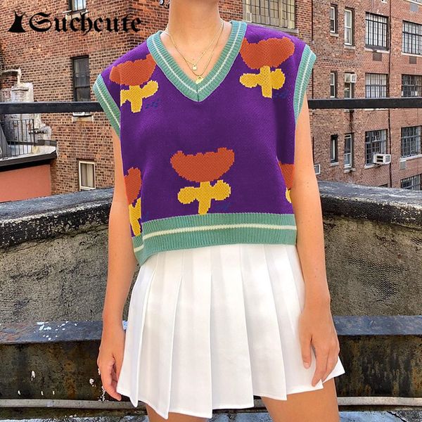women's sweaters preppy style sweater vest for women y2k flower print v neck cropped knitted streetwear spring ladies pullover z2, White;black
women's sweaters preppy style sweater vest for women y2k flower print v neck cropped knitted streetwear spring ladies pullover z2, White;black