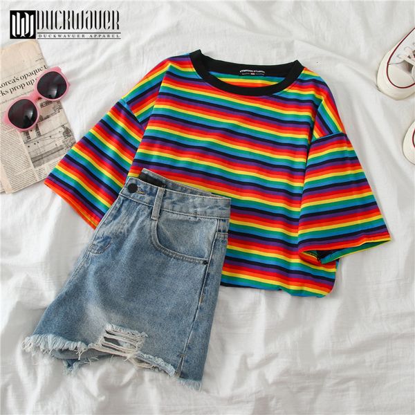 women's t-shirt duckwaver sweet rainbow stripe summer minimalist short sleeve clothes vogue tee shirt couple zo0w, White
women's t-shirt duckwaver sweet rainbow stripe summer minimalist short sleeve clothes vogue tee shirt couple zo0w, White