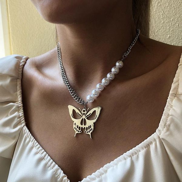 exknl layers hip-hop imitation pearl choker necklace collar statement long chain butterfly pendant for women jewelry chokers, Golden;silver
exknl layers hip-hop imitation pearl choker necklace collar statement long chain butterfly pendant for women jewelry chokers, Golden;silver