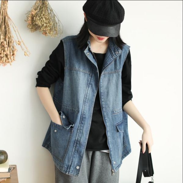 women's jackets autumn women fashion cardigan denim coat 2021 ladies stand sleeveless zipper loose, Black;brown
women's jackets autumn women fashion cardigan denim coat 2021 ladies stand sleeveless zipper loose, Black;brown