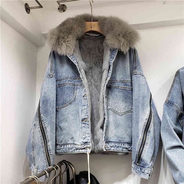 jacket real coat winter denim women natural collar parkas thick warm loose rabbit fur liner jeans jacket female, Black;brown
jacket real coat winter denim women natural collar parkas thick warm loose rabbit fur liner jeans jacket female, Black;brown