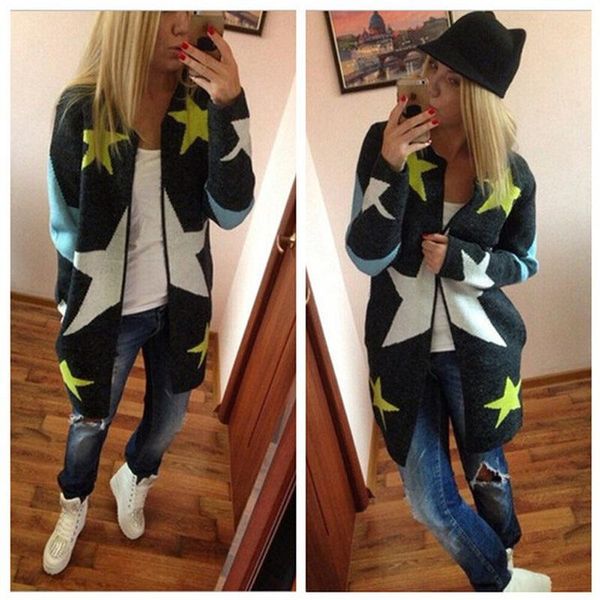 women's sweaters long loose warm knitted cardigans women oversized sleeve autumn star pattern print casual outwear, White;black
women's sweaters long loose warm knitted cardigans women oversized sleeve autumn star pattern print casual outwear, White;black