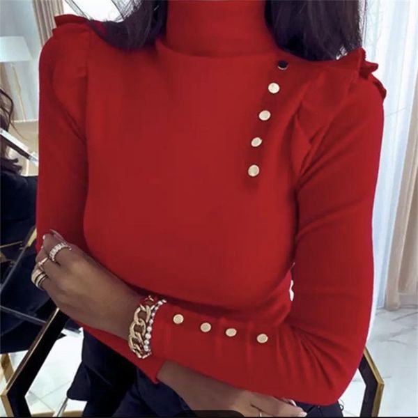women's blouses & shirts women shirt spring button ruffles turtleneck blouse long sleeve rib pullover elegant female solid slim office, White
women's blouses & shirts women shirt spring button ruffles turtleneck blouse long sleeve rib pullover elegant female solid slim office, White
