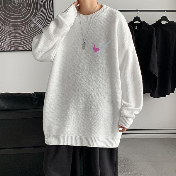 men's sweaters 2021 autumn and winter casual loose print pullover round neck sweater, White;black
men's sweaters 2021 autumn and winter casual loose print pullover round neck sweater, White;black