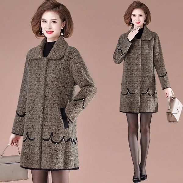 women's wool & blends mother autumn winter clothing mink velvet jacket women2021 overcoat middle-aged elderly ladies woolen coat mid-le, Black
women's wool & blends mother autumn winter clothing mink velvet jacket women2021 overcoat middle-aged elderly ladies woolen coat mid-le, Black