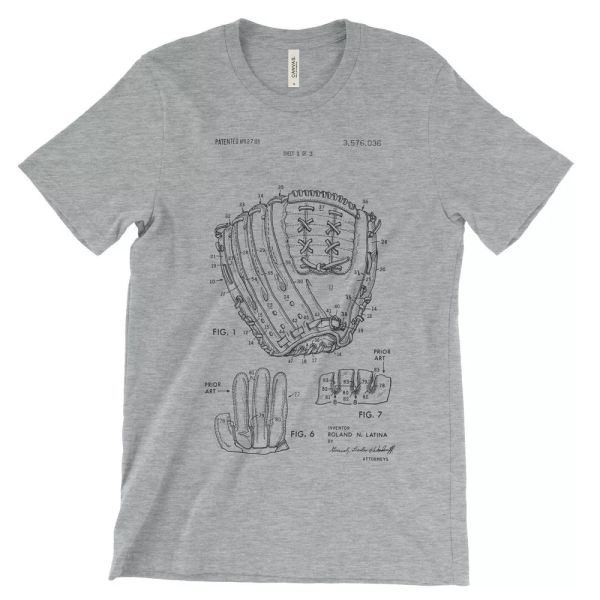 baseball glove patent t-shirt.100% cotton soft comfy tee on black white or gray, White;black
baseball glove patent t-shirt.100% cotton soft comfy tee on black white or gray, White;black