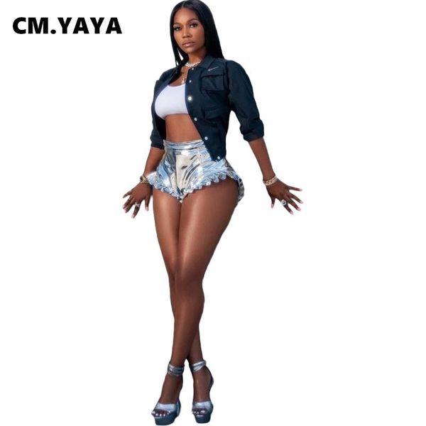 women's shorts cm.yaya women solid ruffles glossy mid waist mini night clubwear fashion streetwear summer clothing 2021, White;black
women's shorts cm.yaya women solid ruffles glossy mid waist mini night clubwear fashion streetwear summer clothing 2021, White;black