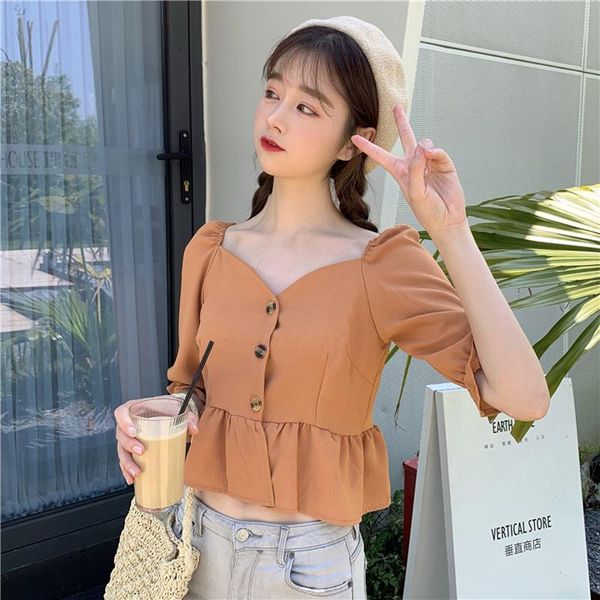 women's blouses & shirts women sweet style summer square collar ladies crop korean fashion clothes female 2021 blusas mujer de moda, White
women's blouses & shirts women sweet style summer square collar ladies crop korean fashion clothes female 2021 blusas mujer de moda, White
