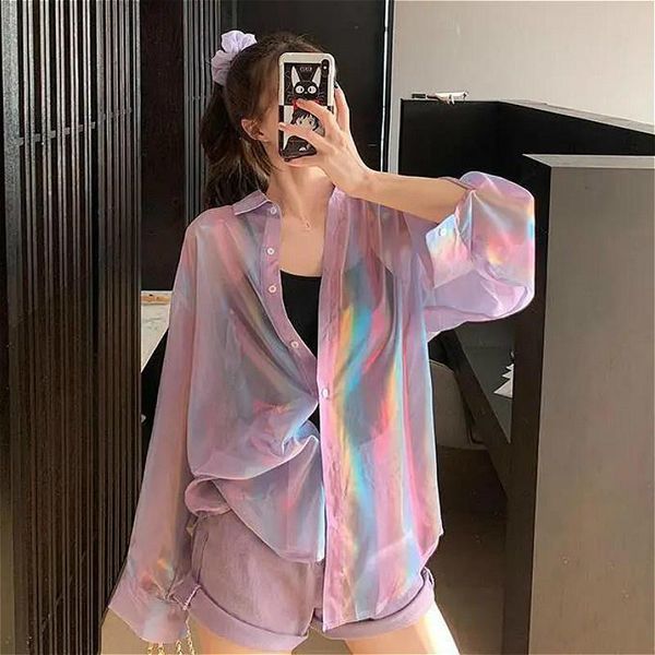 women's blouses & shirts femme harajuku purple loose long sleeve button teens colorful high street sun proof korea summer women, White
women's blouses & shirts femme harajuku purple loose long sleeve button teens colorful high street sun proof korea summer women, White