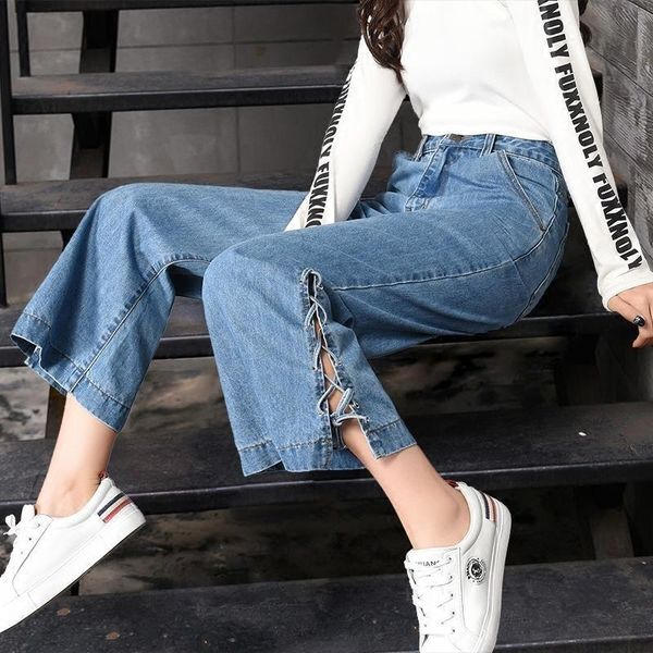 women's jeans summer autumn pants women split loose nine point wide leg high waist slim straight femme vintage denim, Blue
women's jeans summer autumn pants women split loose nine point wide leg high waist slim straight femme vintage denim, Blue