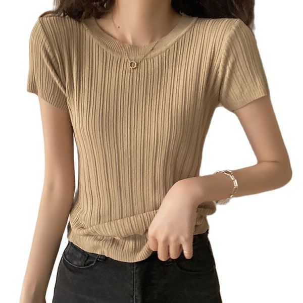 women's t-shirt camisetas striped t women summer thin knitted short sleeve slim woman clothes elasticity tee femme xgyv, White
women's t-shirt camisetas striped t women summer thin knitted short sleeve slim woman clothes elasticity tee femme xgyv, White
