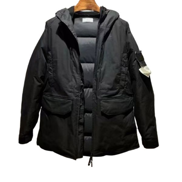 outdoor windproof down jacket highweight winter keep warm coat with hood, Black