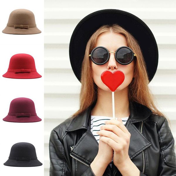 stingy brim hats elegant women fedoras vintage bowknot round jazz cap for ladies solid color imitation woolen bowler, Blue;gray
stingy brim hats elegant women fedoras vintage bowknot round jazz cap for ladies solid color imitation woolen bowler, Blue;gray
