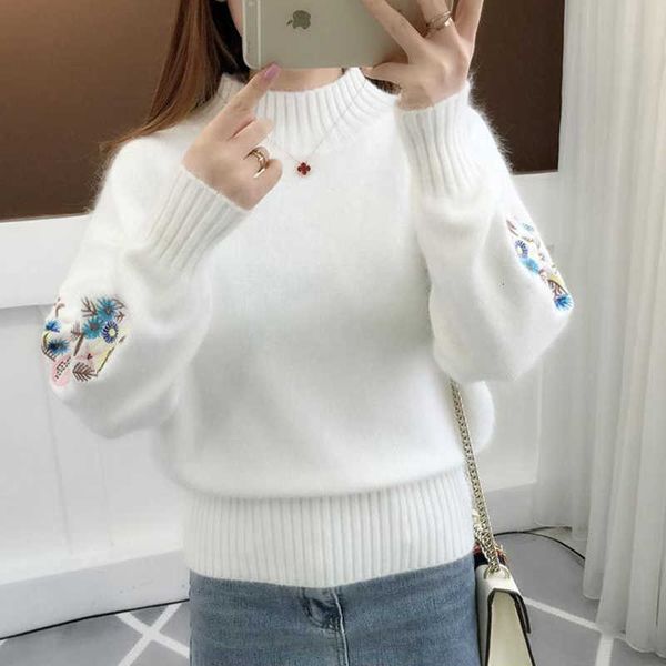 women's sweaters women half turtleneck embroidered sweater female knitted pullover autumn winter ladies casual jumper pull el0m, White;black
women's sweaters women half turtleneck embroidered sweater female knitted pullover autumn winter ladies casual jumper pull el0m, White;black