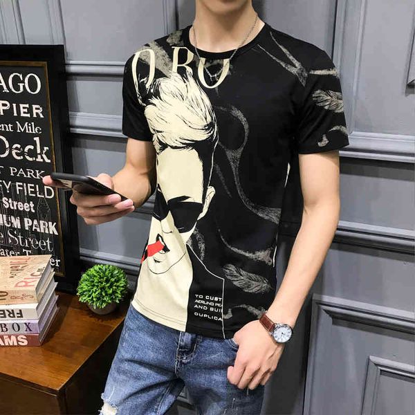 tee summer personality pattern imprint party club shirt homme short sleeve top, White;black
tee summer personality pattern imprint party club shirt homme short sleeve top, White;black
