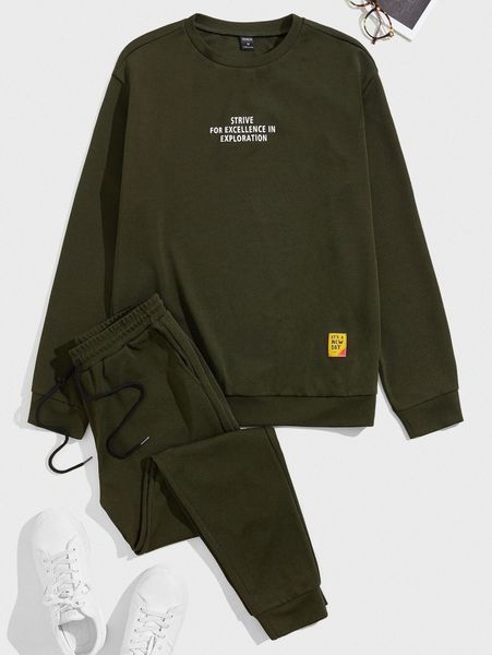 men patched detail slogan graphic pullover & drawstring waist sweatpants d4ec#, Gray
men patched detail slogan graphic pullover & drawstring waist sweatpants d4ec#, Gray