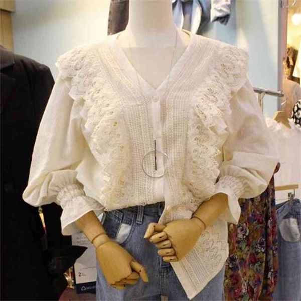 spring autumn women's blouse solid color v-neck trumpet sleeve lace female korean style loose and thin casual ll249 210506, White
spring autumn women's blouse solid color v-neck trumpet sleeve lace female korean style loose and thin casual ll249 210506, White