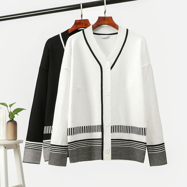 autumn winter knitted cardigans sweater women v-neck casual thick office lady striped 210520, White
autumn winter knitted cardigans sweater women v-neck casual thick office lady striped 210520, White