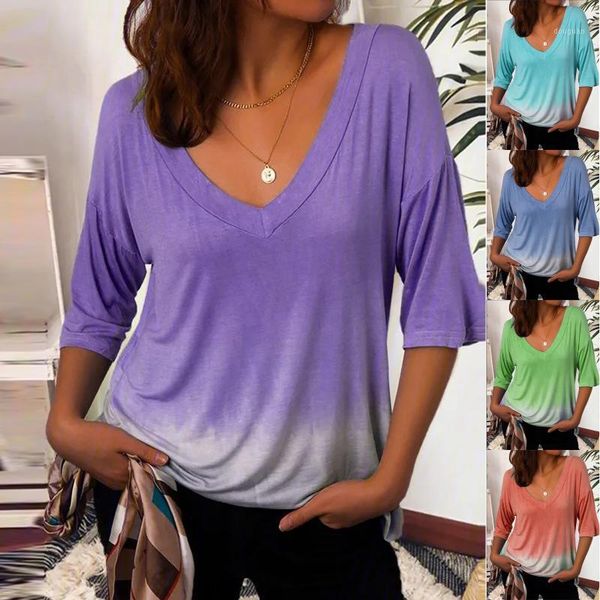 women's t-shirt short-sleeved gradient fashion loose pullover v-neck summer plus size camisetas de mujer, White
women's t-shirt short-sleeved gradient fashion loose pullover v-neck summer plus size camisetas de mujer, White