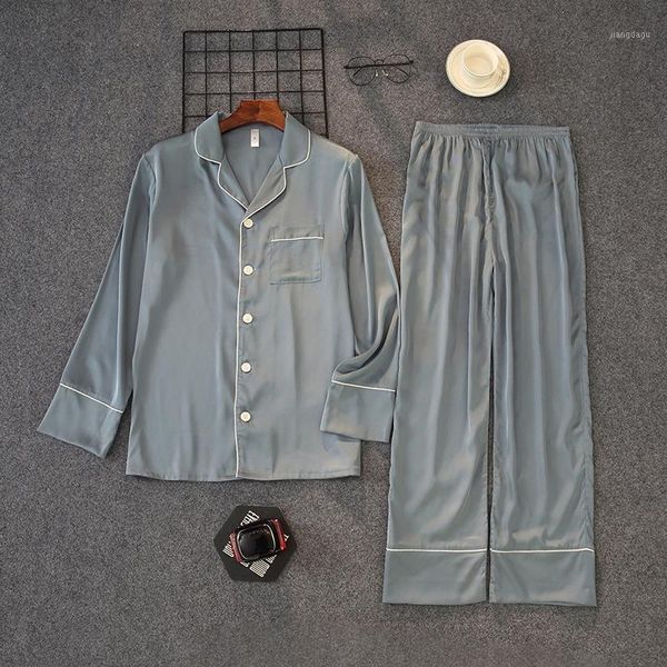 men casual faux silk 2pcs pajama sets turn-down collar shirt&pant sleepwear with pocket home clothes spring autumn nightwear men's, Black;brown
men casual faux silk 2pcs pajama sets turn-down collar shirt&pant sleepwear with pocket home clothes spring autumn nightwear men's, Black;brown