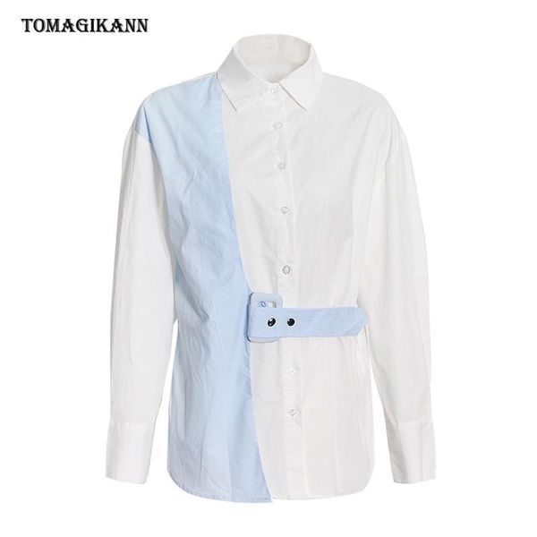 women's blouses & shirts white blue hit colors blouse for women turn down collar long sleeve patchwork sashes prepply style shirt 2021
women's blouses & shirts white blue hit colors blouse for women turn down collar long sleeve patchwork sashes prepply style shirt 2021