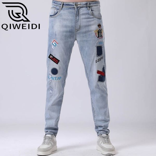 qiweidi new spring fashion brand letter printing slim fitting jeans men's trend leggings, Blue
qiweidi new spring fashion brand letter printing slim fitting jeans men's trend leggings, Blue