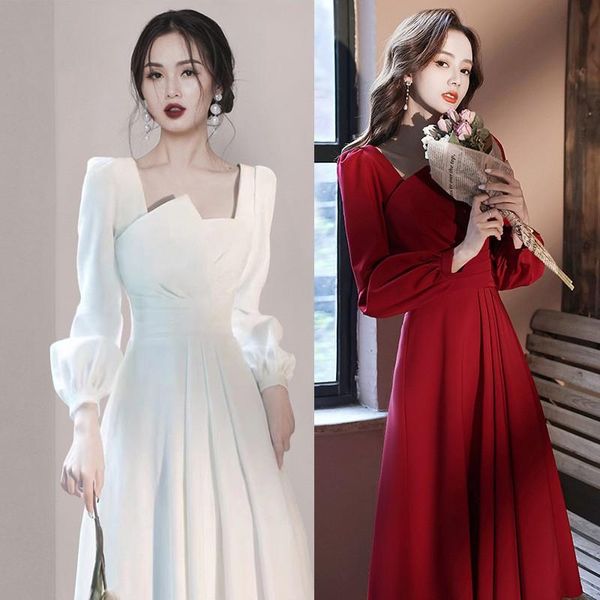 ethnic clothing romantic bride wedding dress mid length evening party temperament square collar banquet formal, Red
ethnic clothing romantic bride wedding dress mid length evening party temperament square collar banquet formal, Red