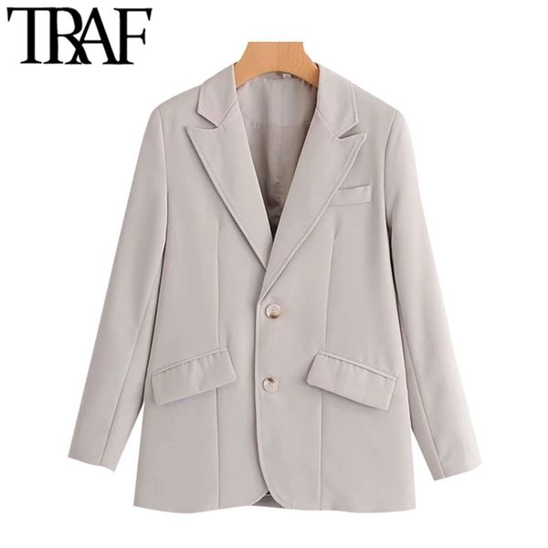 women fashion single breasted patchwork blazer coat vintage long sleeve pockets female outerwear chic 210507, White;black
women fashion single breasted patchwork blazer coat vintage long sleeve pockets female outerwear chic 210507, White;black