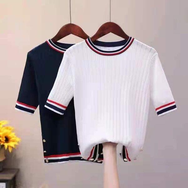women's t-shirt knitted short sleeve t shirt summer leisure small stripe pure color bar button 2021 charm women fashion clothing wholes, White
women's t-shirt knitted short sleeve t shirt summer leisure small stripe pure color bar button 2021 charm women fashion clothing wholes, White