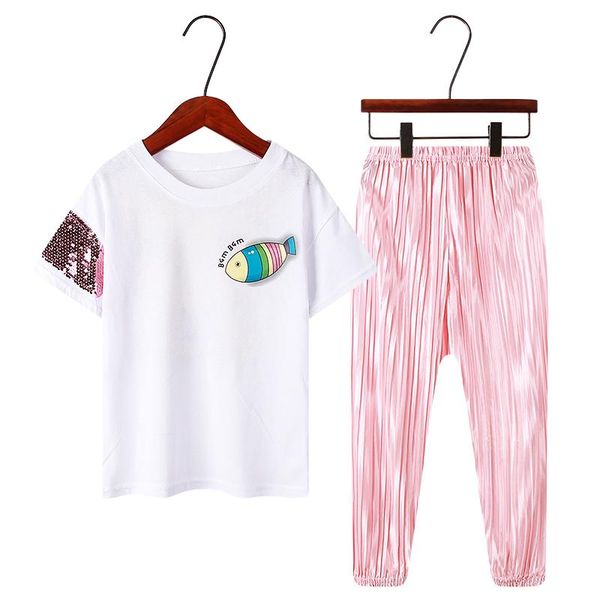 clothing sets girls summer fashion short sleeve sequins design casual pants 2pcs clothes, White
clothing sets girls summer fashion short sleeve sequins design casual pants 2pcs clothes, White