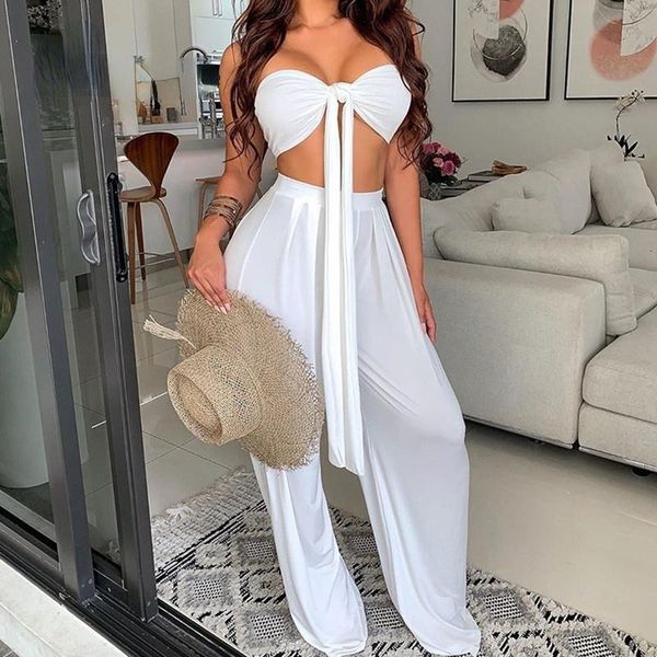 women's two piece pants 2021 products ladies plain lace 2-piece loose pleated suit strapless fashion, White
women's two piece pants 2021 products ladies plain lace 2-piece loose pleated suit strapless fashion, White