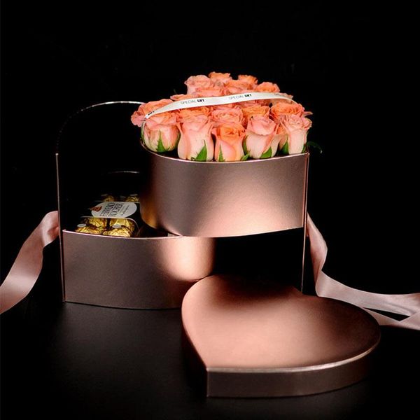 luxury double layer flower box ribbon waterproof heart shaped gift boxes for party&wedding gifts wrap