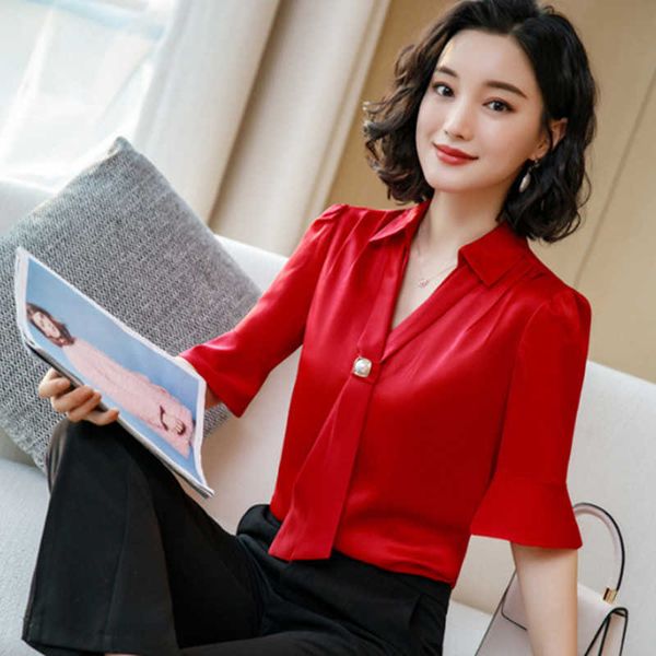korean silk women blouses woman satin blouse plus size blusas mujer de moda v neck soild shirt camisas 210531, White
korean silk women blouses woman satin blouse plus size blusas mujer de moda v neck soild shirt camisas 210531, White
