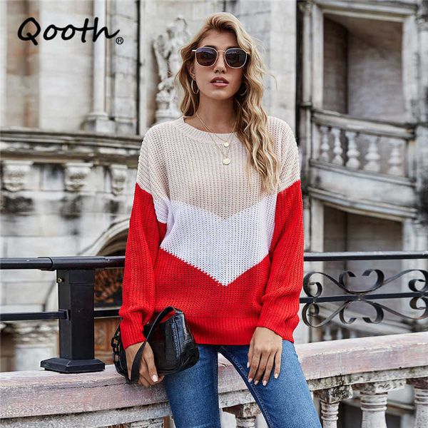 qooth women's color match loose pullover sweater autumn winter fashion all causal o-neck stitching qt665 210609, White;black
qooth women's color match loose pullover sweater autumn winter fashion all causal o-neck stitching qt665 210609, White;black