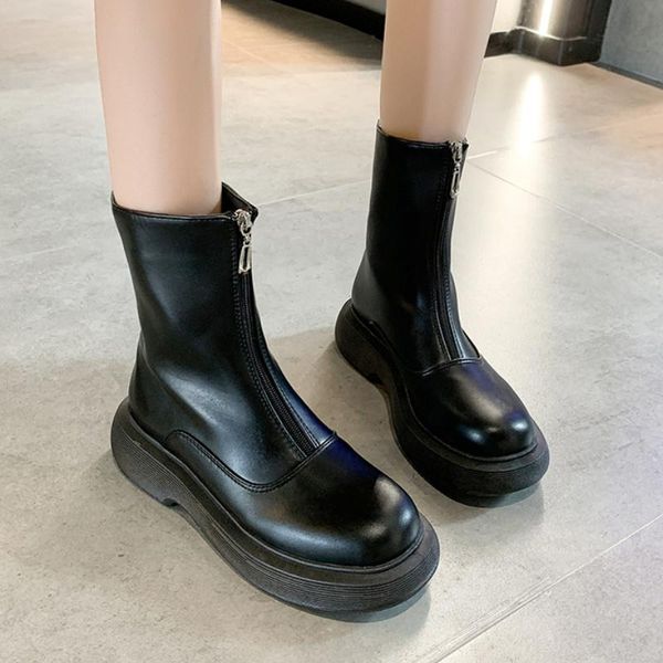 boots autumn platform front zipper ankle women round toe med heels short woman pu leather classic white botas 2021, Black
boots autumn platform front zipper ankle women round toe med heels short woman pu leather classic white botas 2021, Black