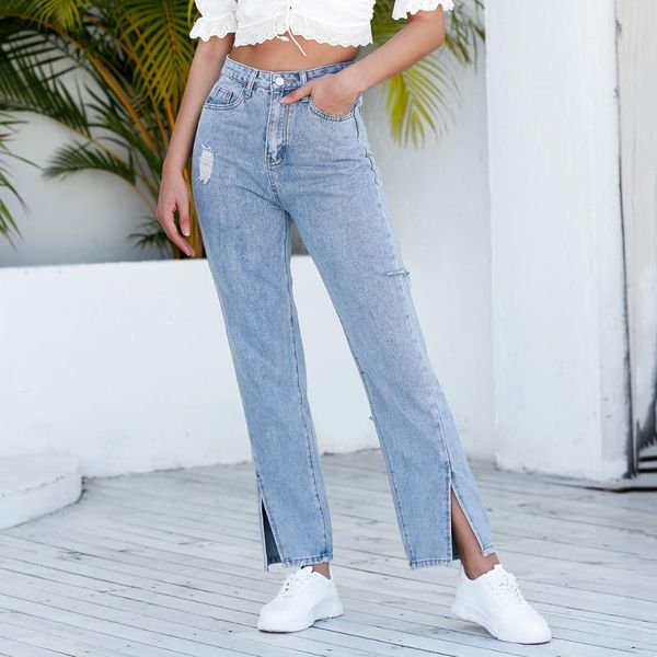 women's jeans summer 2021 slit wide leg denim trousers hole skinny long slack high waist pants push up mujer button ripped for women, Blue
women's jeans summer 2021 slit wide leg denim trousers hole skinny long slack high waist pants push up mujer button ripped for women, Blue