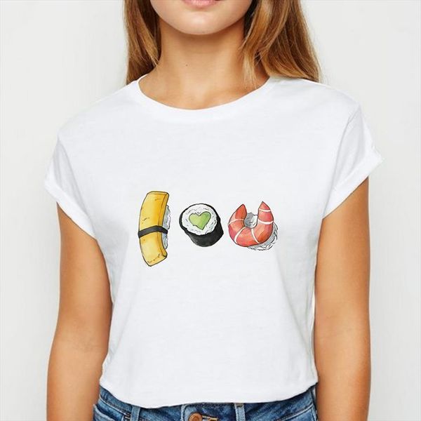 and women sushi spring men t shirts summer womens hipster white tee comfortable recreational round collar, White;black
and women sushi spring men t shirts summer womens hipster white tee comfortable recreational round collar, White;black