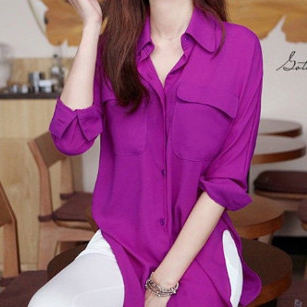 fashion loose chiffon shirt casual turn-down collar womens long sleeve blouse & x0521, White
fashion loose chiffon shirt casual turn-down collar womens long sleeve blouse & x0521, White
