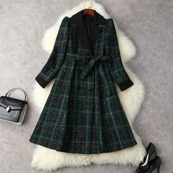 european and american women's wear spring 2022 new long sleeves double breasted buttons lace-up fashion green plaid tweed coat, Black
european and american women's wear spring 2022 new long sleeves double breasted buttons lace-up fashion green plaid tweed coat, Black
