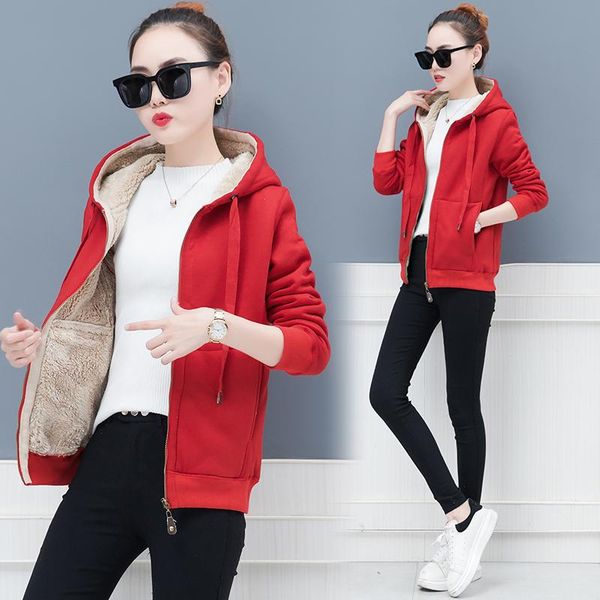 women's jackets autumn winter plus velvet padded lamb jacket long sleeved zipper hooded solid color women sweater, Black;brown
women's jackets autumn winter plus velvet padded lamb jacket long sleeved zipper hooded solid color women sweater, Black;brown